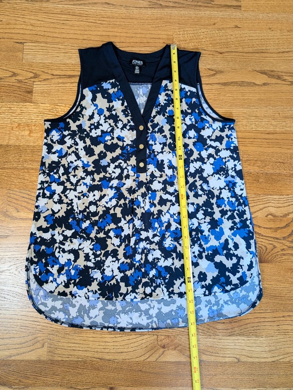 Jones New York Navy Blue Sleeveless Abstract Floral Blouse Button Front Size L - Picture 5 of 8